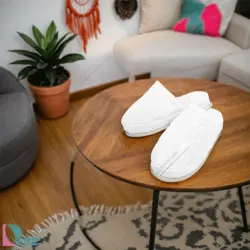 دمپایی حوله ای طرح ماکرو رنگ شیری - deniztowel