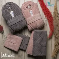 حوله ست دو نفره مارینا رنگ سنگی و کالباسی - deniztowel