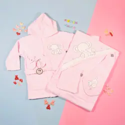 حوله نوزادی M-baby طرح فیل رنگ صورتی - deniztowel