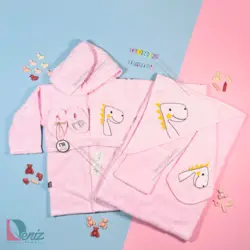 حوله نوزادی M-baby طرح دایناسور رنگ صورتی - deniztowel