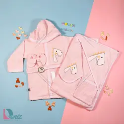 حوله نوزادی M-baby طرح دایناسور رنگ گلبهی - deniztowel