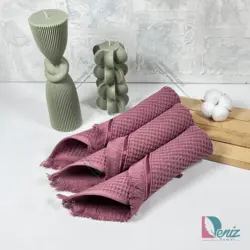 حوله آشپزخانه بسته سه عددی پیکه رنگ عنابی - deniztowel