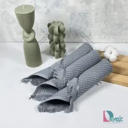 حوله آشپزخانه بسته سه عددی پیکه رنگ طوسی - deniztowel