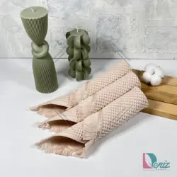 حوله آشپزخانه بسته سه عددی پیکه رنگ کرم - deniztowel