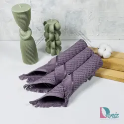 حوله آشپزخانه بسته سه عددی پیکه رنگ یاسی تیره - deniztowel