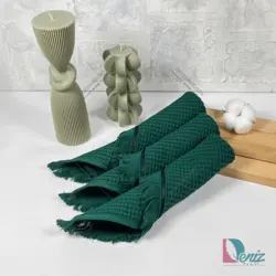 حوله آشپزخانه بسته سه عددی پیکه رنگ یشمی - deniztowel