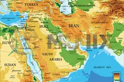 عکس استوک نقشه فیزیکی بسیار دقیق خاورمیانه در قالب برداری