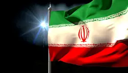 فوتیج اهتزاز پرچم ملی ایران زمینه مشکی با چراغ های چشمک زن