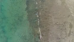 فوتیج هوایی از امواج دریای خلیج فارس در خط ساحلی شنی