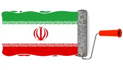 موشن گرافیک یک غلتک رنگ پرچم ایران را روی سطح سفید رنگ می کند