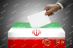 عکس مردی در حال گذاشتن برگه رای در صندوق به رنگ پرچم ایران