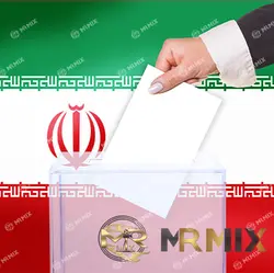 عکس استوک صندوق انتخاباتی با برگه رای پس زمینه پرچم ایران
