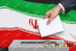 عکس انتخابات در ایران - رای گیری در صندوق رای با پرچم ایران