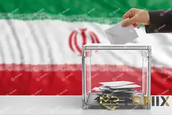 عکس رای دهنده و صندوق شیشه ای با پس زمینه پرچم ایران