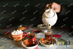 عکس استوک چای ایرانی با قوری و استکان