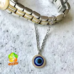 آویز ساعت چشم نظر استیل نقره ای