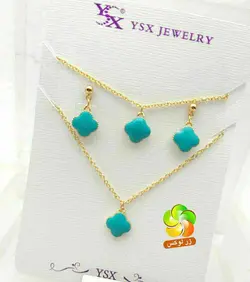 نیم ست آبی فیروزه ای دخترانه طرح گل