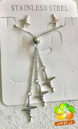 نیم ست ضربان قلب استیل نقره ای آویز دار