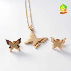 نیم ست طرح پروانه دخترانه استیل طلایی