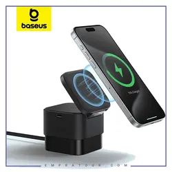 استند و شارژر وایرلس مگنتی 15 وات بیسوس Baseus MagPro 2-in-1 Magnetic Wireless Charger Stand BS-W531