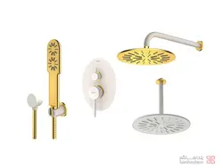 متعلقات شیر حمام توکار شودر مدل روگن تیپ 3 BRASS شیری طلایی