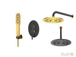 متعلقات شیر حمام توکار شودر مدل روگن تیپ 3 BRASS مشکی طلایی