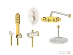 متعلقات شیر حمام توکار شودر مدل روگن تیپ 4 BRASS شیری طلایی