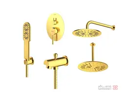 متعلقات شیر حمام توکار شودر مدل روگن تیپ 4 BRASS طلایی
