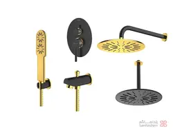 متعلقات شیر حمام توکار شودر مدل روگن تیپ 4 BRASS مشکی طلایی