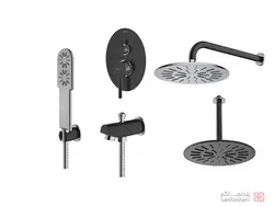 متعلقات شیر حمام توکار شودر مدل روگن تیپ 4 BRASS مشکی کروم