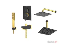 متعلقات شیر حمام توکار شودر مدل رومر تیپ 4 BRASS مشکی طلایی