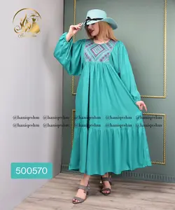 پیراهن نخی طرح یقه لوزی