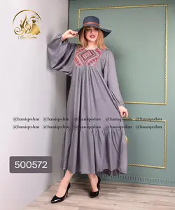 پیراهن نخی طرح یقه لوزی