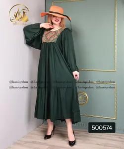 پیراهن نخی طرح یقه لوزی