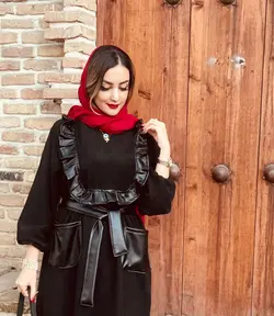 پیراهن مخمل کبریتی و چرم