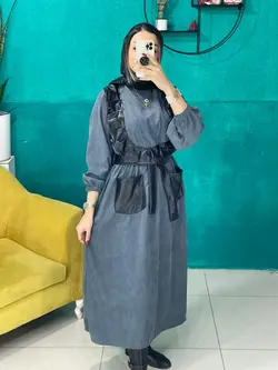 پیراهن مخمل کبریتی و چرم