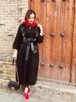 پیراهن مخمل کبریتی و چرم