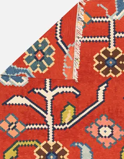 گلیم دستباف دو متری سنه لوزی گل لاکی