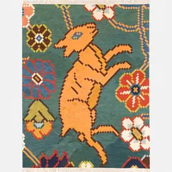 گلیم دستباف چهار متری سنه لوزی گل سبزآبی