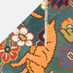 گلیم دستباف چهار متری سنه لوزی گل سبزآبی