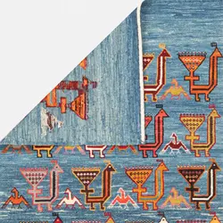 گلیم سوزنی دستباف یک متری آذربایجان طاووس آبی