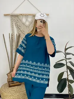 ست بلوز شلوار نخی کدc748