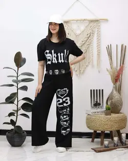 ست کراپ شلوار طرحدارکدc790