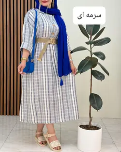 پیراهن راه راه کمربند دار کد f566