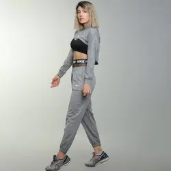 ست کراپ آستین دار جلو هلالی و شلوار بالا تور نایک - ورزشاپ