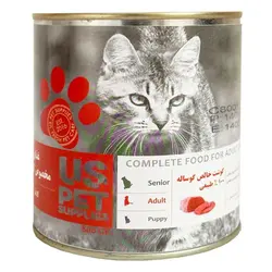 کنسرو یو اس پت مخصوص گربه بالغ حاوی گوشت خالص گوساله 800 گرمی