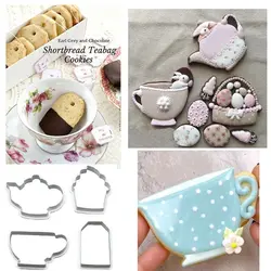 کاتر شیرینی پزی تی پارتی مدل قوری و فنجان مجموعه 4 عددی