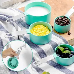 پیمانه اندازه گیری سیلیکونی دسته استیل مجموعه 4 عددی