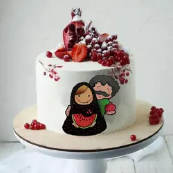 تاپر تزیین کیک به گز مدل من و آقامون شب چله