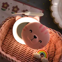 آینه و فن چراغ دار طرح خرس Cute bear mini fan with LED lamp mirror